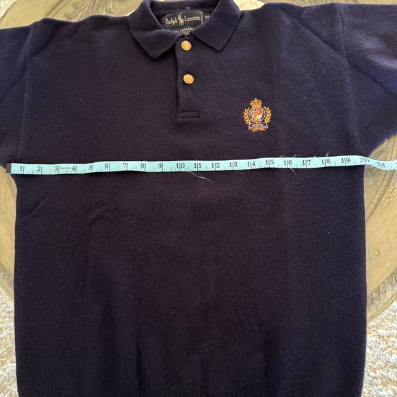 VTG Polo Ralph Lauren Blue Collared Crest Two Button Lambswool Sweater Men’s M - Picture 10 of 11